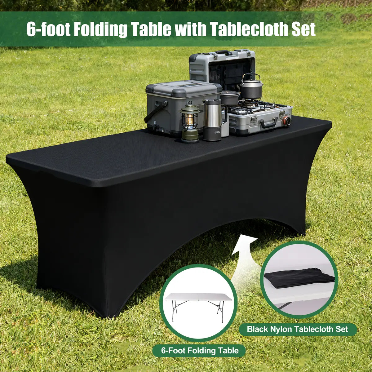 6ft Foldable Table Set with Tablecloth – Heavy Duty Portable Party Table for Indoor/Outdoor Events