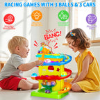 👧🌺Children's Day gift🔥2-in-1 Rolling Ball & Car Ramp Toy – Montessori Learning Game with Hammer & Lights