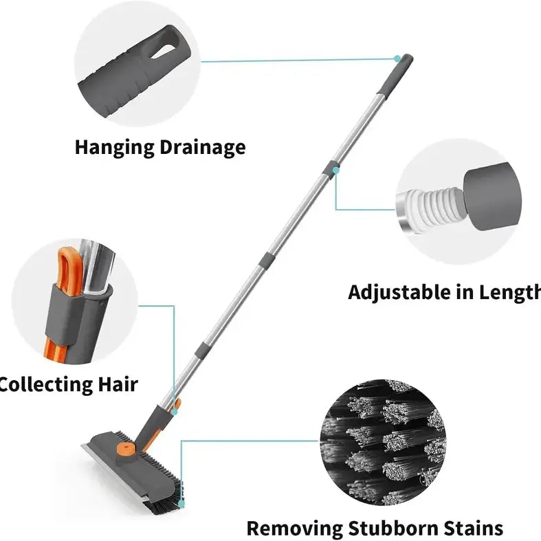 3-in-1 Heavy-Duty Floor Scrub Brush with Long Handle – for Shower, Pool, Deck, Patio & Kitchen