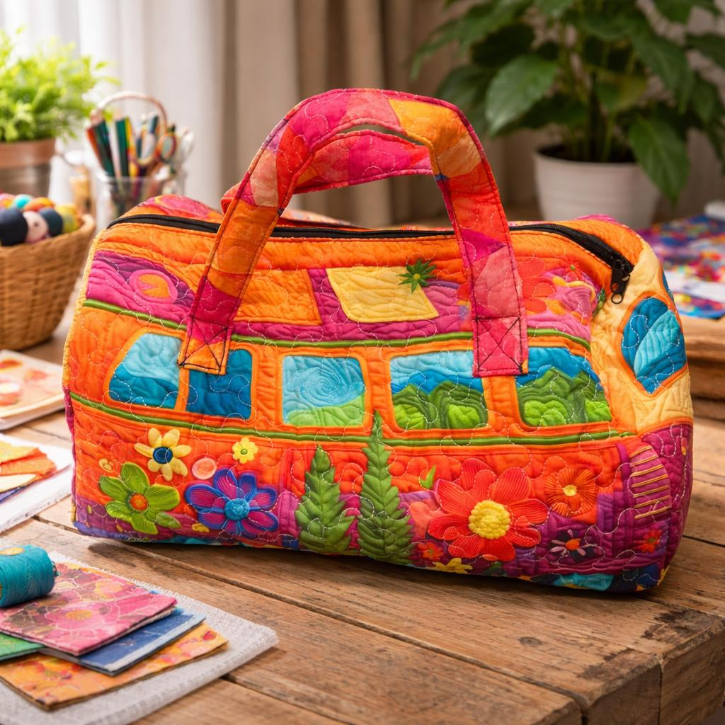 Unisex Boho Quilted Weekender Travel Bag, Lightweight & Comfortable, Hippie Design