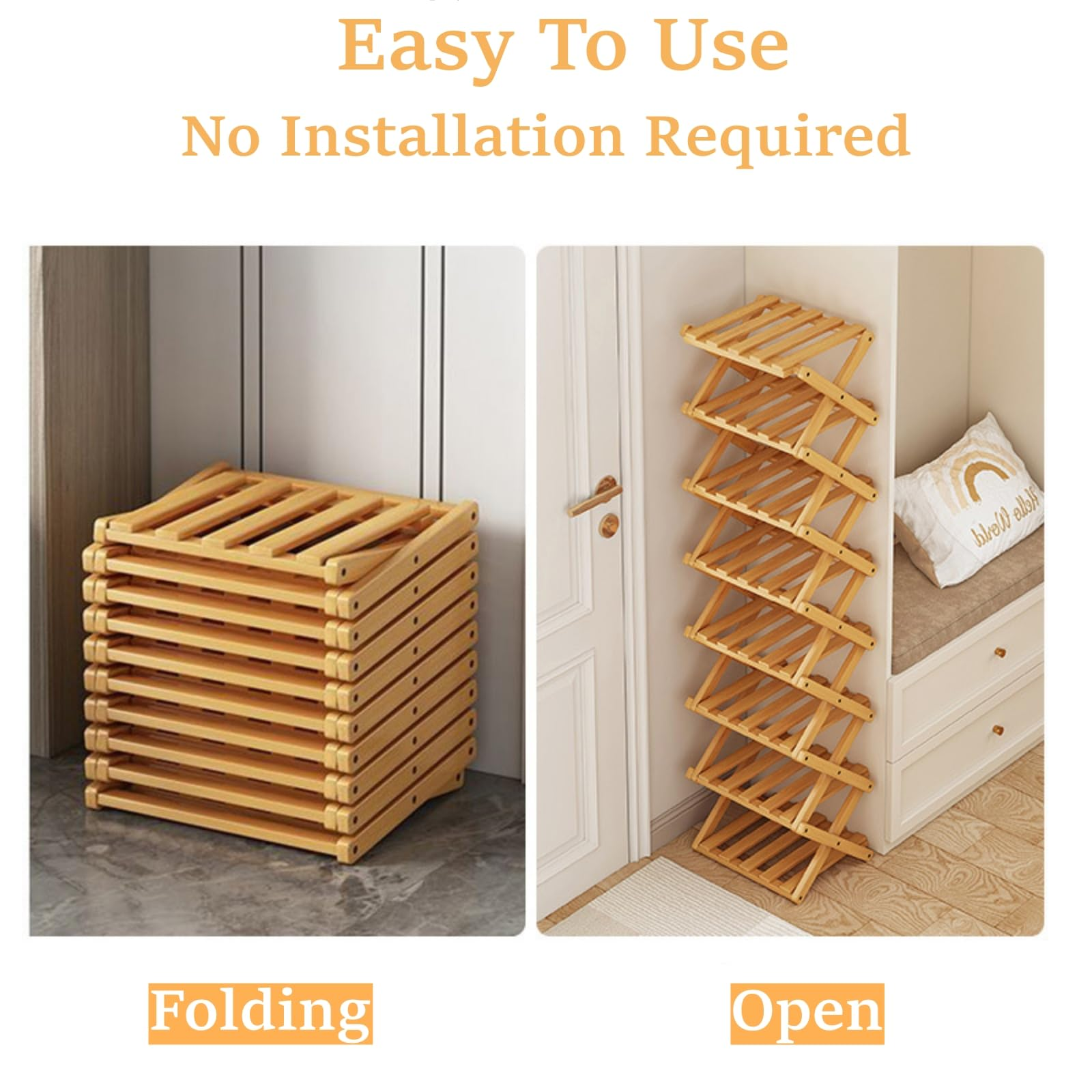 No‑Assembly Folding Bamboo Shoe Rack – Space‑Saving Storage 👟🎋