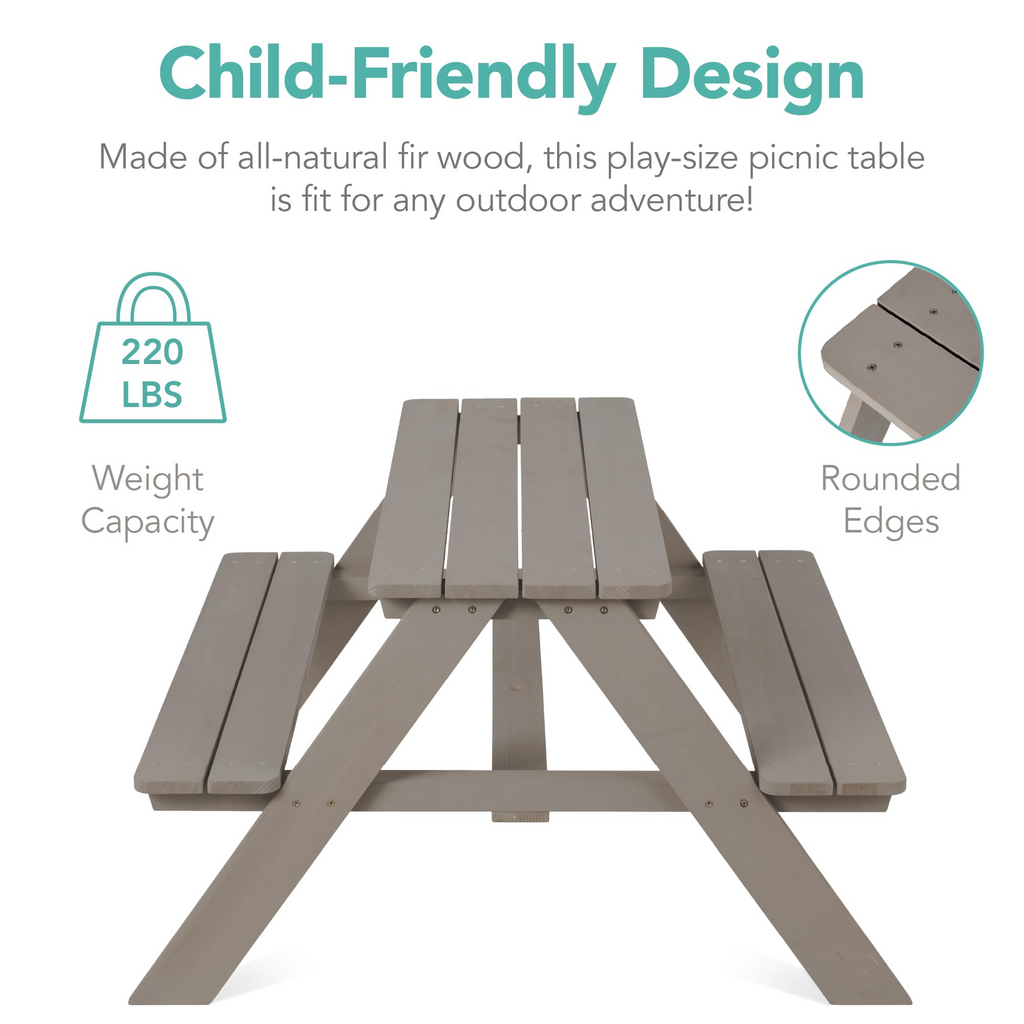 🔥🛟Outdoor essentials🌲Kids Outdoor Picnic Table with Umbrella – Wooden Activity Table, 220 lb Capacity
