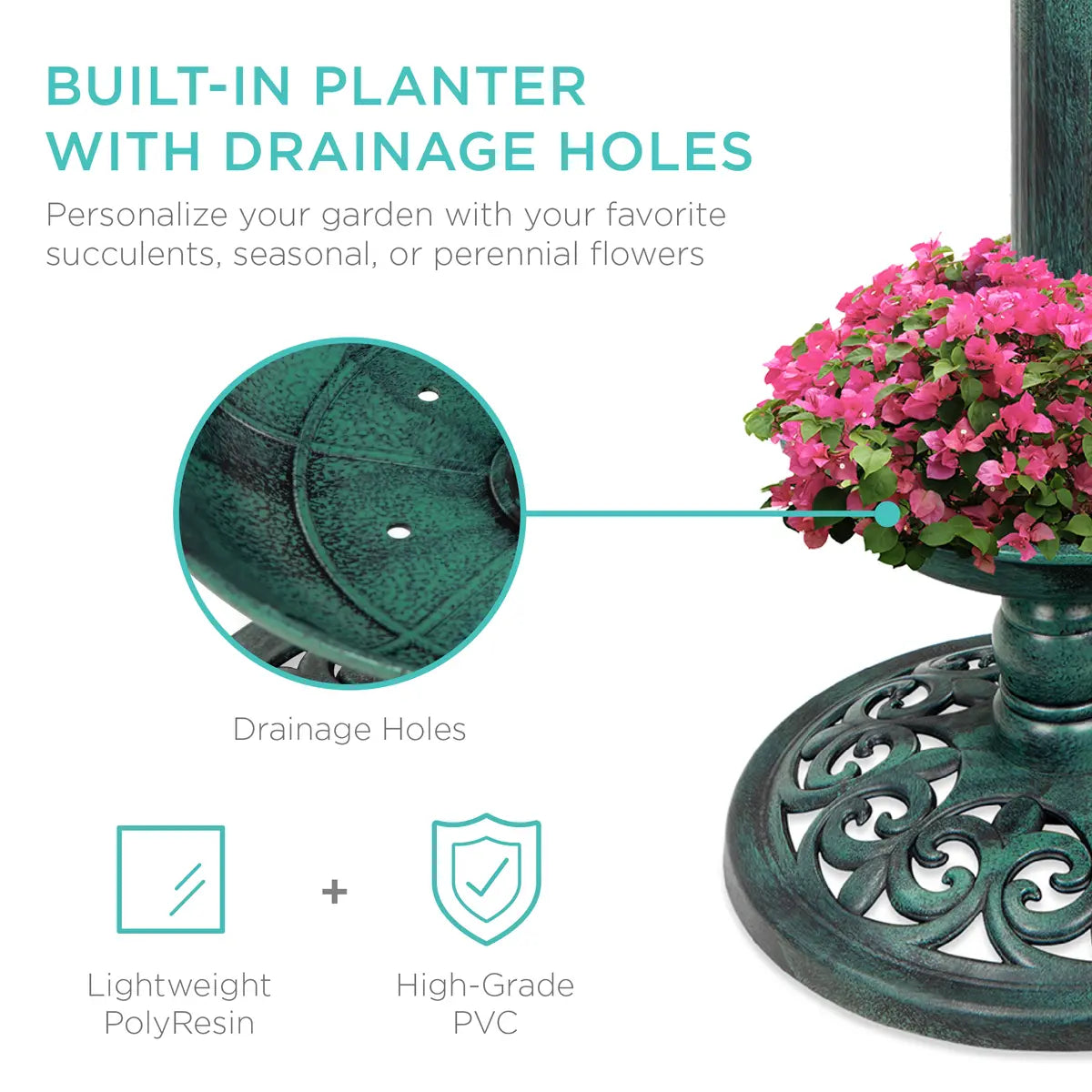 Solar Bird Bath with Planter – Glows at Night, Blooms by Day 🌙🌸