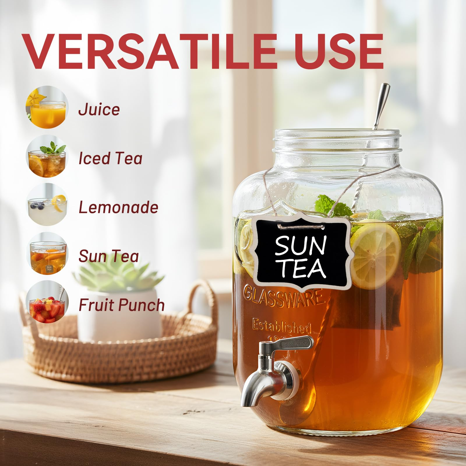 2-Pack 1-Gallon Glass Drink Dispensers – Stainless Steel Spout &Metal Stand 🥤