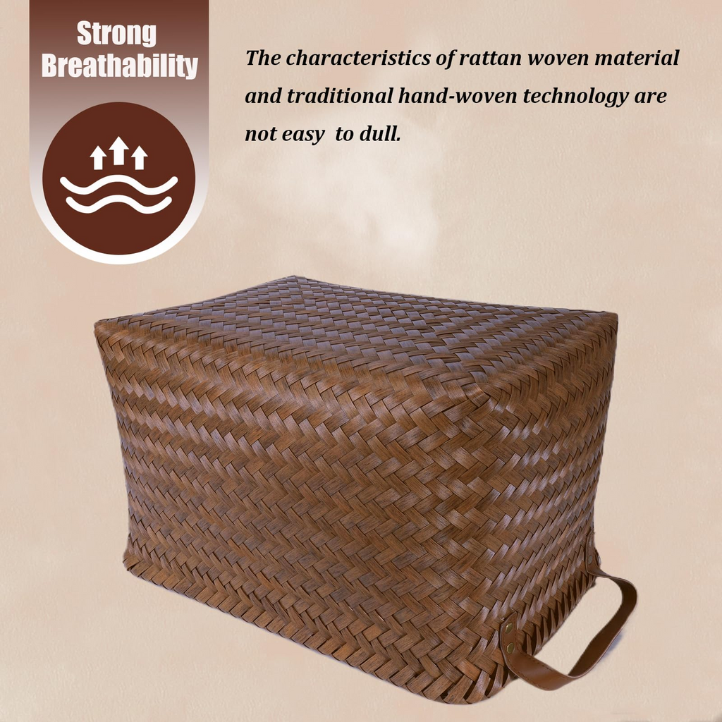 Handwoven Wicker Storage Baskets – Set of 4&8, Vegan Leather Handles 🧺