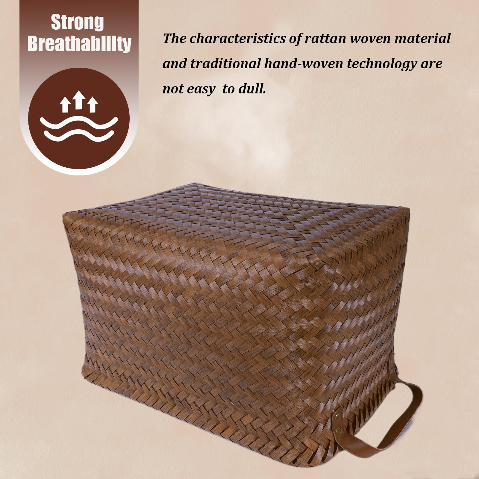 Handwoven Wicker Storage Baskets – Set of 4&8, Vegan Leather Handles 🧺