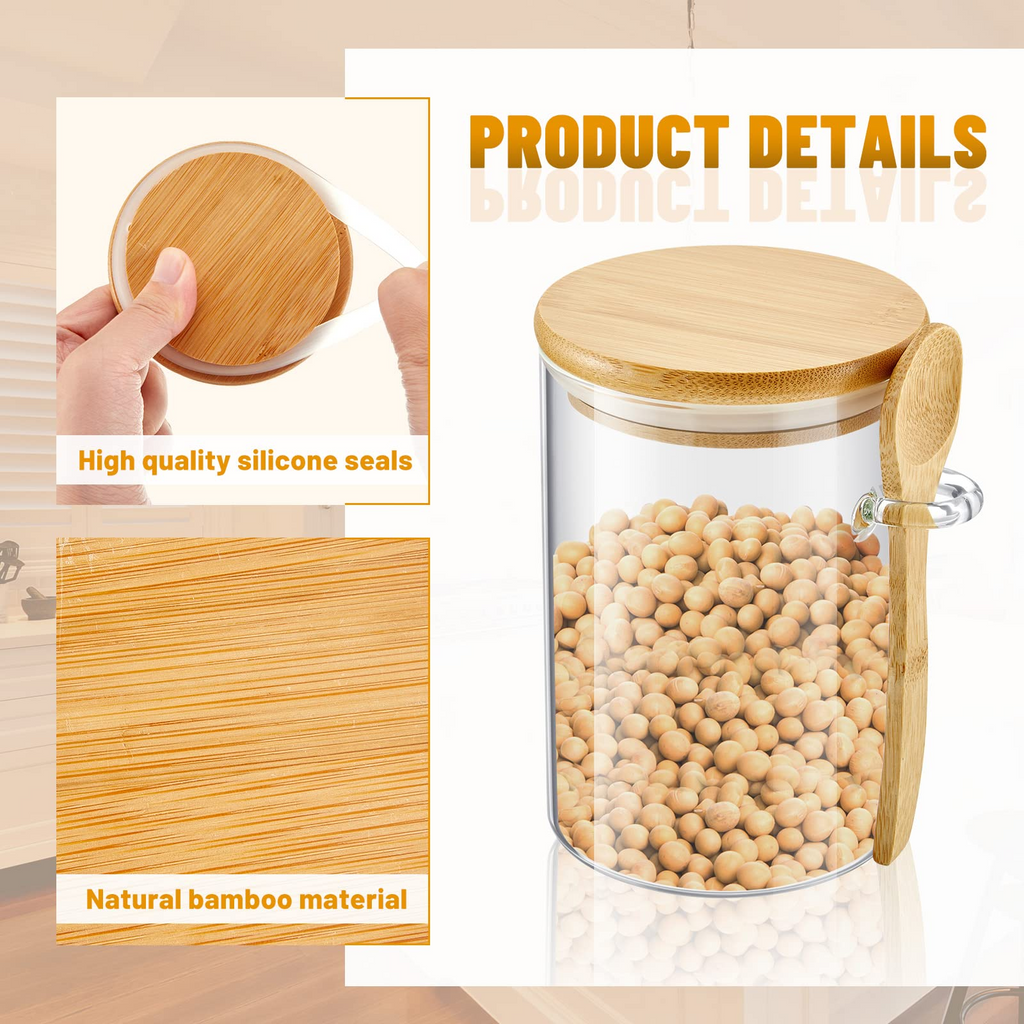 8&12 PACKS Airtight Bamboo Lid Glass Jar – Borosilicate Food Storage with Scoop 🫙🎋