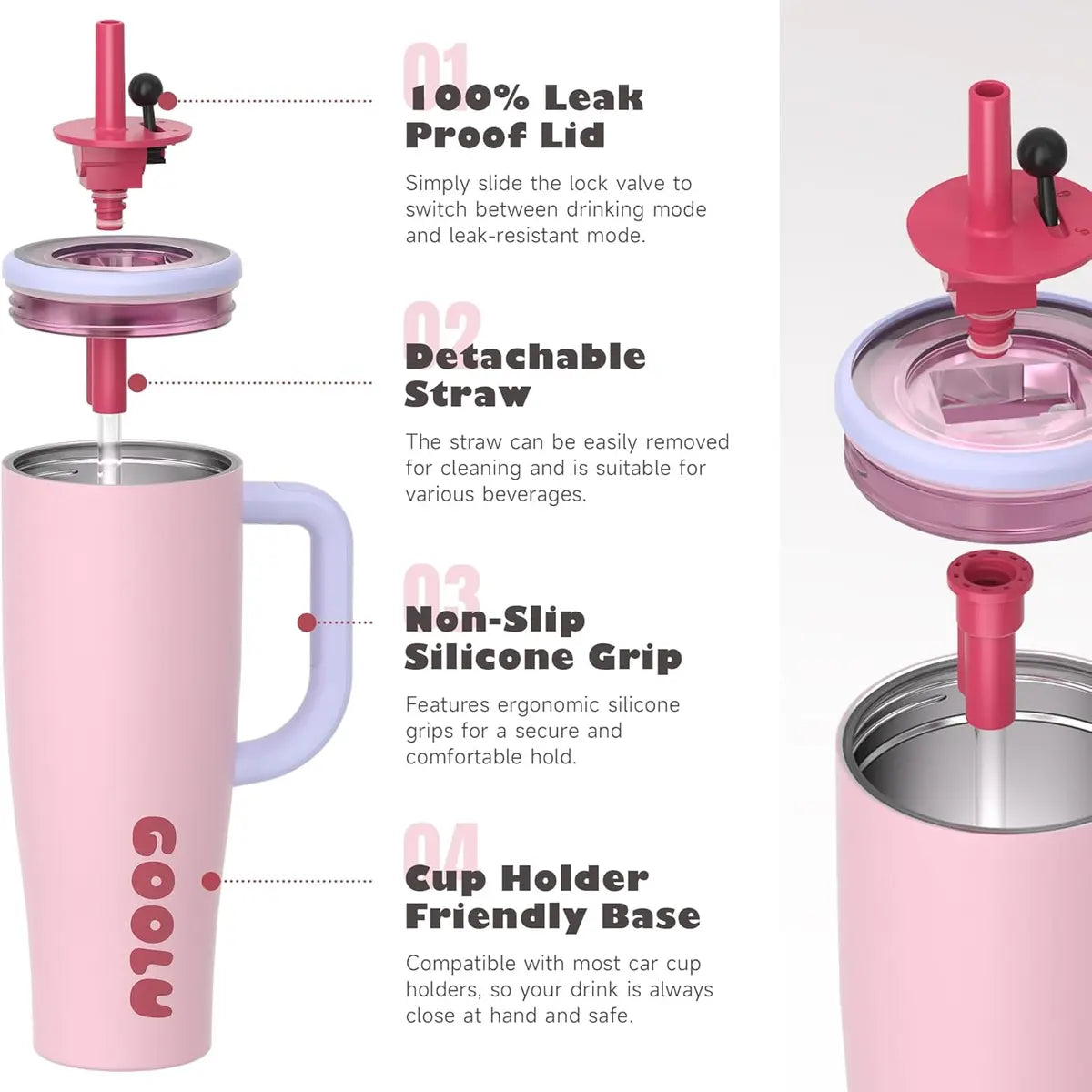32/40oz Stainless Steel Insulated Cup | Anti-Slip Handle & Leakproof Design