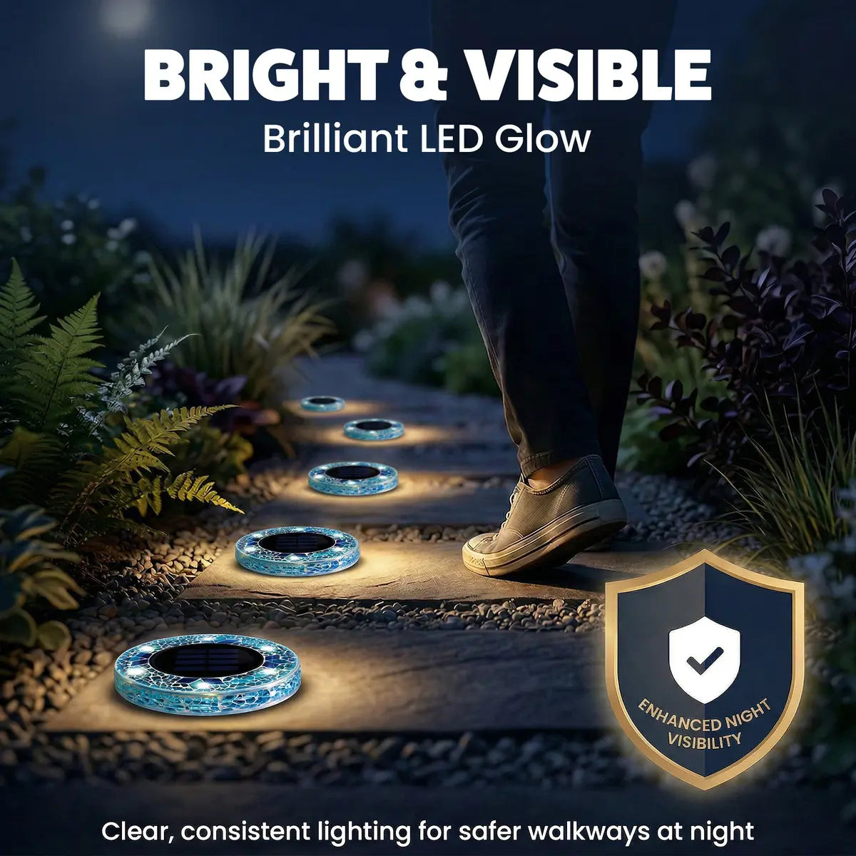 Solar Outdoor Mosaic Disk Lights, Waterproof Decorative Pathway LED Light, Auto On/Off