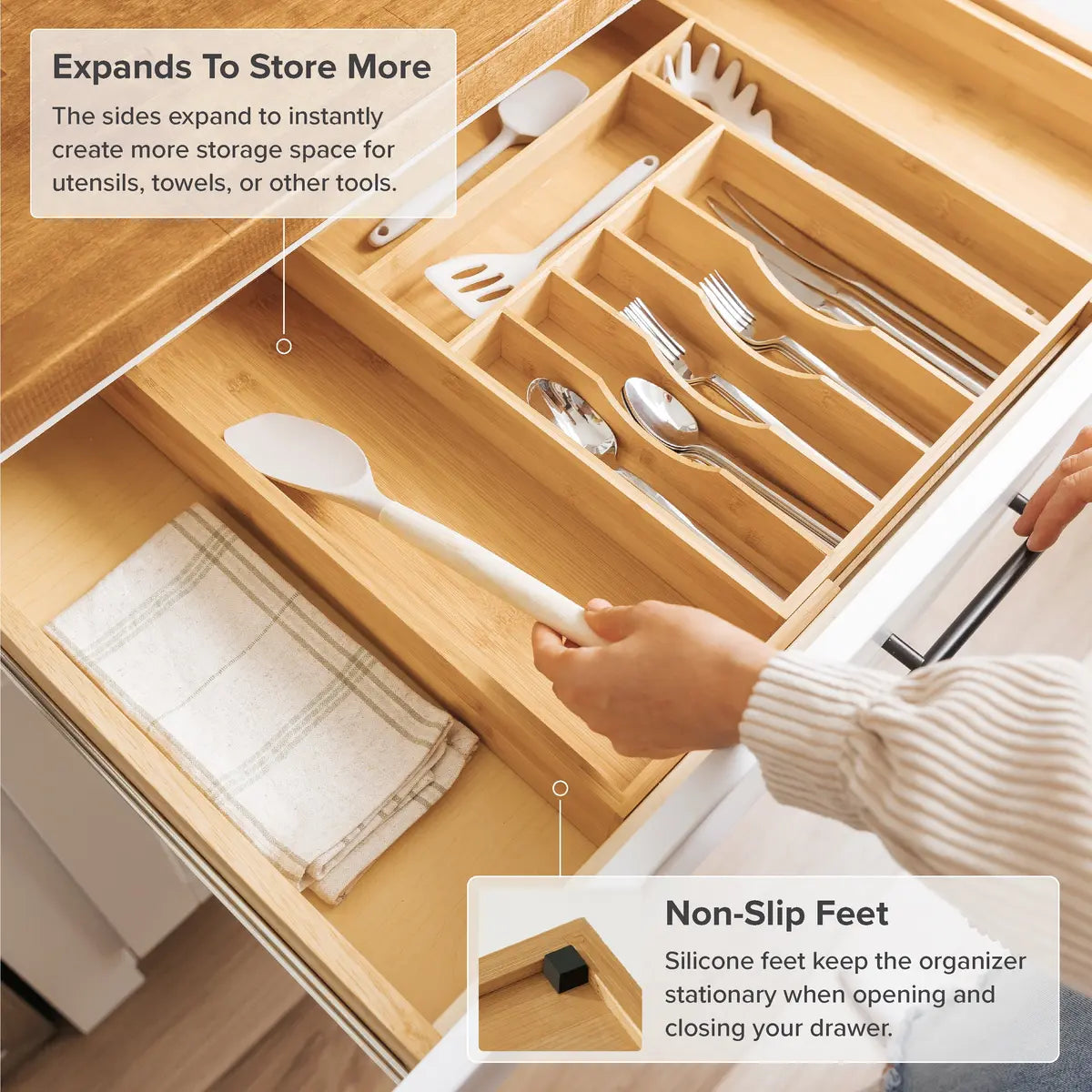 Drawer Organizer for Kitchen, Bathroom & Office – Silverware, Utensil, Makeup & Desk Storage Trays
