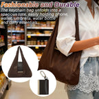 Keychain Foldable Tote Bag – Nylon &Leather, Expandable Design 👜🔑
