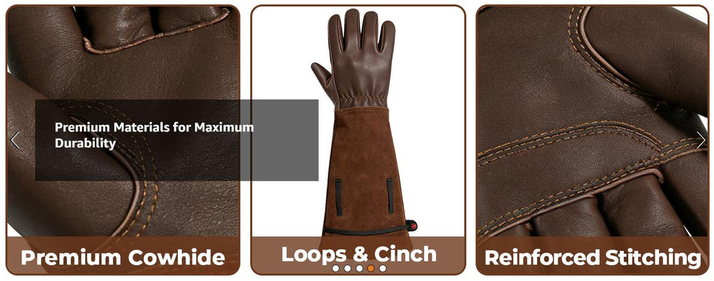 Leather Gardening Gloves – Long Cuff, Adjustable Strap, Sun & Dirt Protection