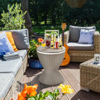 Rattan Bar Table with Ice Cooler – Adjustable Height, 3-in-1 Outdoor Cocktail Table