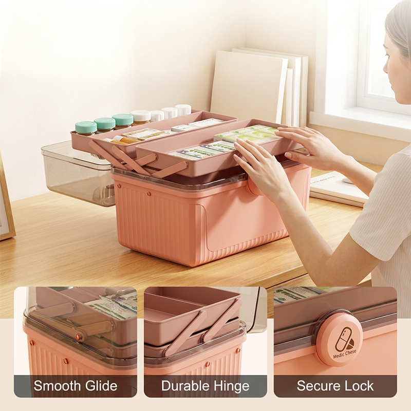 Multi-Tier First Aid Organizer – 180° Open, Child-Safe Lock 🏥📦