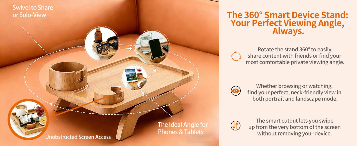3-in-1 Acacia Wood Couch Arm Tray – Clip-On TV Tray &amp; Cup Holder 🛋️🥫