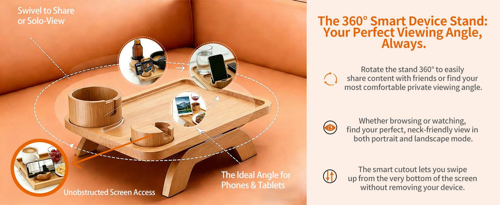 3-in-1 Acacia Wood Couch Arm Tray – Clip-On TV Tray &amp; Cup Holder 🛋️🥫