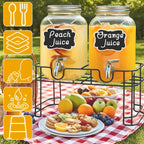 2-Pack 1-Gallon Glass Drink Dispensers – Stainless Steel Spout &Metal Stand 🥤