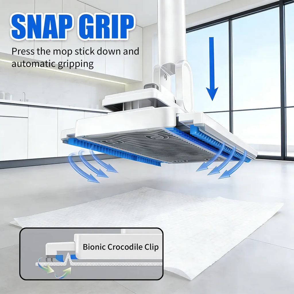 Disposable Mop, Hands-Free Floor Mop with Clamp, Dry Wet Use Dust Mop for Hardwood & Tile