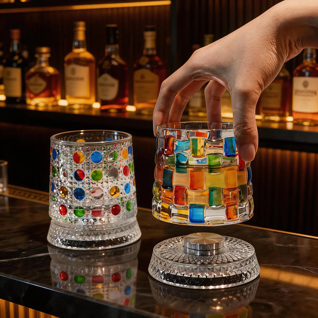 Rotating Crystal Whiskey Glass – Hand-Painted Star Base 🥃✨