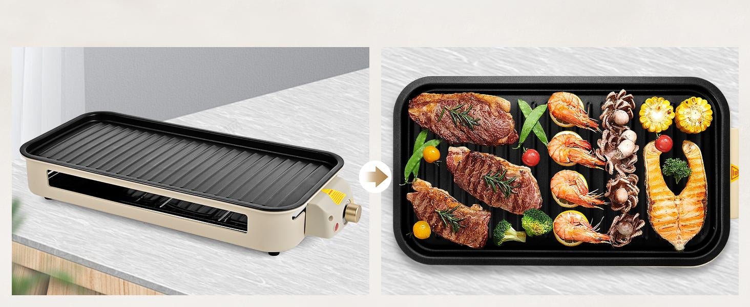 Electric Indoor Grill & Griddle - 2-in-1 Smokeless Kitchen Grill, 1500w, Dishwasher Safe, BBQ Pan with Non-Stick Plates