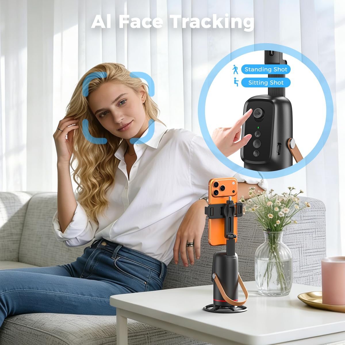 Auto Tracking Tripod with Gesture Control – 360° Rotating Phone Stand for Vlog & Live Streaming