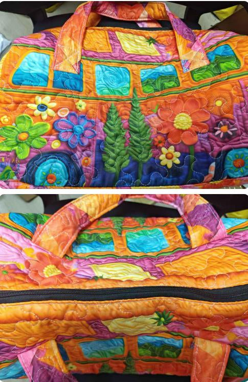 Unisex Boho Quilted Weekender Travel Bag, Lightweight & Comfortable, Hippie Design
