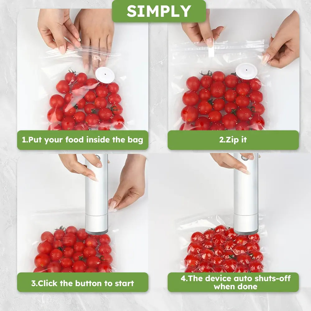 Portable Food Vacuum Sealer with 30 Bags – Keep Food Fresh On the Go