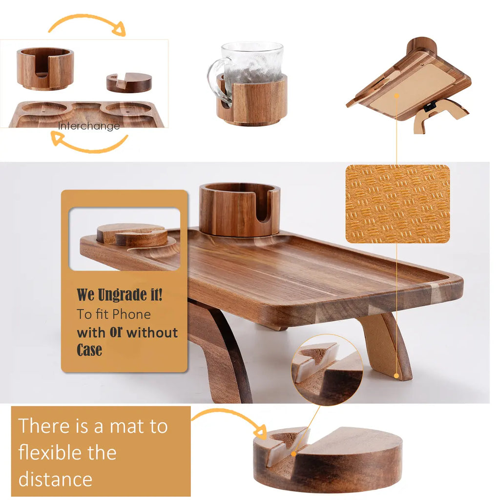 3-in-1 Acacia Wood Couch Arm Tray – Clip-On TV Tray &amp; Cup Holder 🛋️🥫