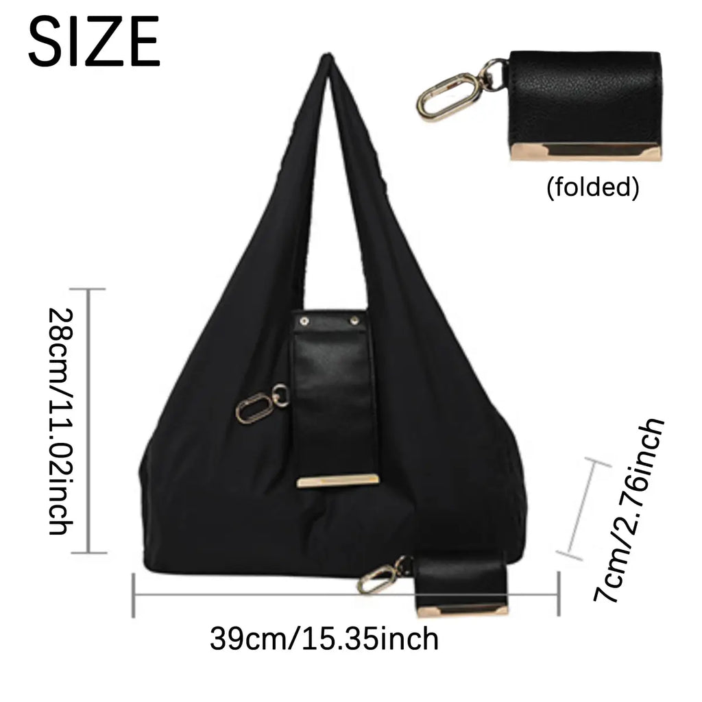 Keychain Foldable Tote Bag – Nylon &Leather, Expandable Design 👜🔑