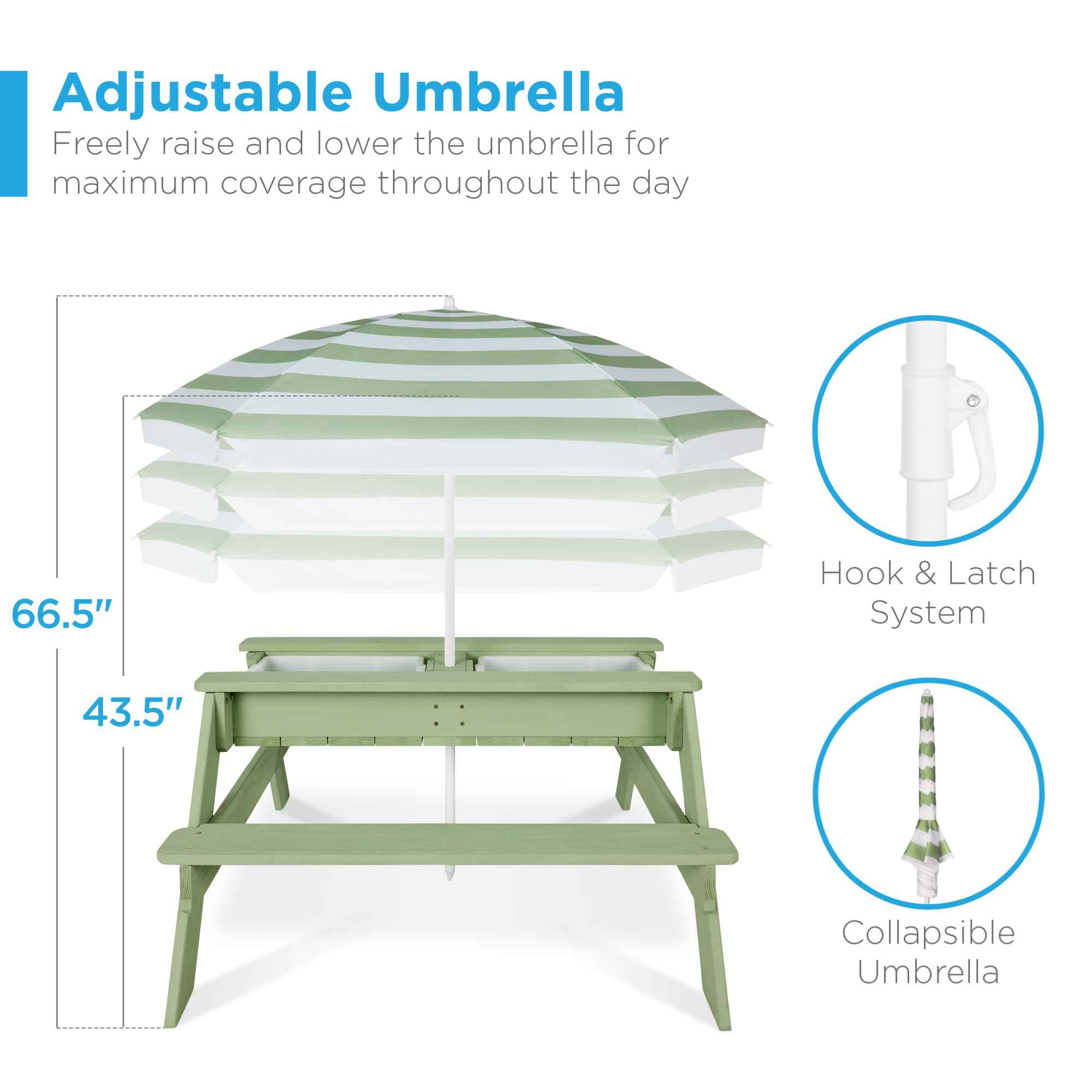 👶Children's Day gift👧Kids 3-in-1 Sand & Water Activity Table with Umbrella – Outdoor Convertible Picnic Table