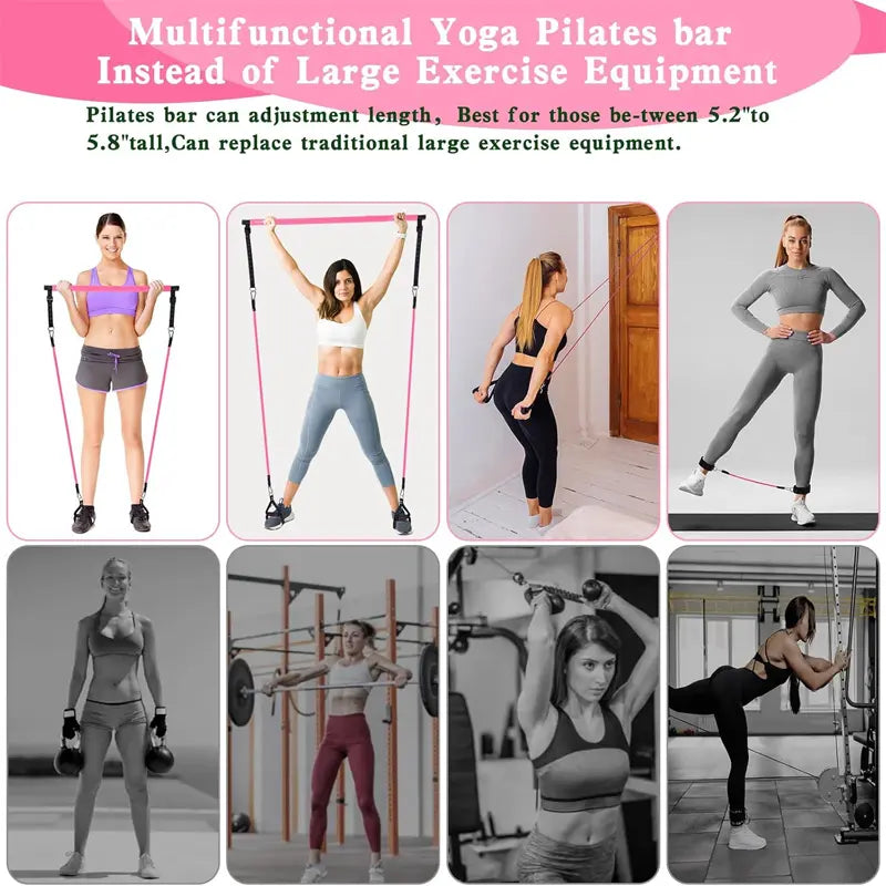 🧘‍♂️💪Adjustable Pilates Bar Kit with Resistance Bands – Full Body Home Workout Equipment