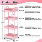 4-Tier Rolling Utility Cart – Lockable Wheels, Removable Drawer, Multi-Room Organizer
