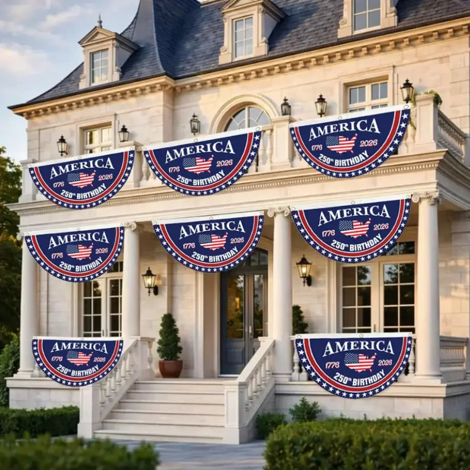 🇺🇸 America 250th Birthday Semicircular Flag Banner | Patriotic Bunting
