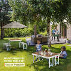 4ft Folding Camping Table Set with 4 Seats – Lightweight Portable Picnic & RV Table with Umbrella Hole, 220lb Support