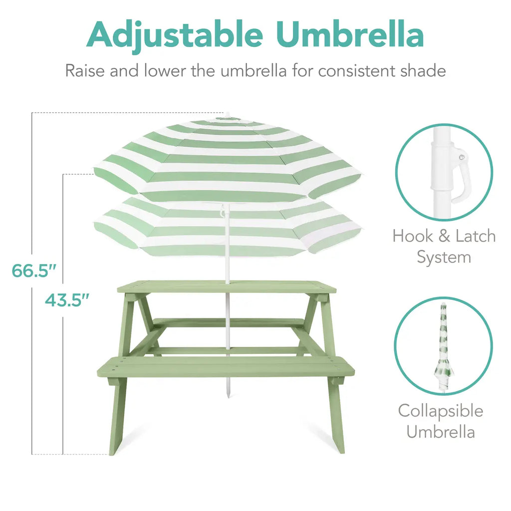 🔥🛟Outdoor essentials🌲Kids Outdoor Picnic Table with Umbrella – Wooden Activity Table, 220 lb Capacity