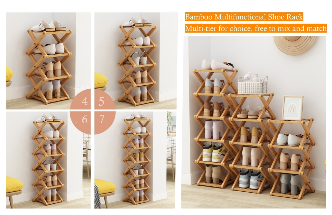 No‑Assembly Folding Bamboo Shoe Rack – Space‑Saving Storage 👟🎋