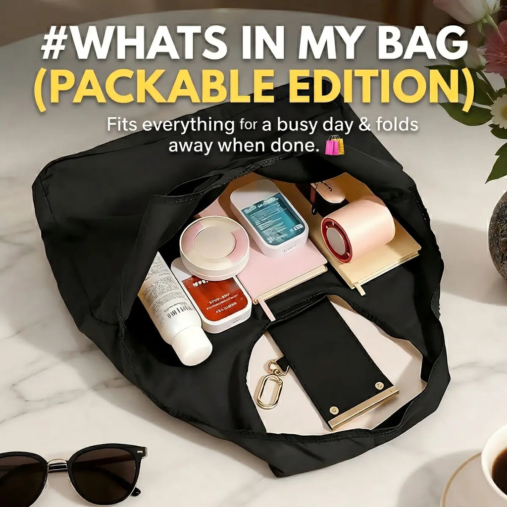 Keychain Foldable Tote Bag – Nylon &Leather, Expandable Design 👜🔑