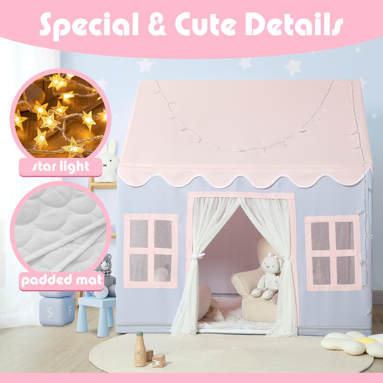 Beige Kids Play Tent with Star Lights &Mat – 47″ Playhouse 🎪🌟
