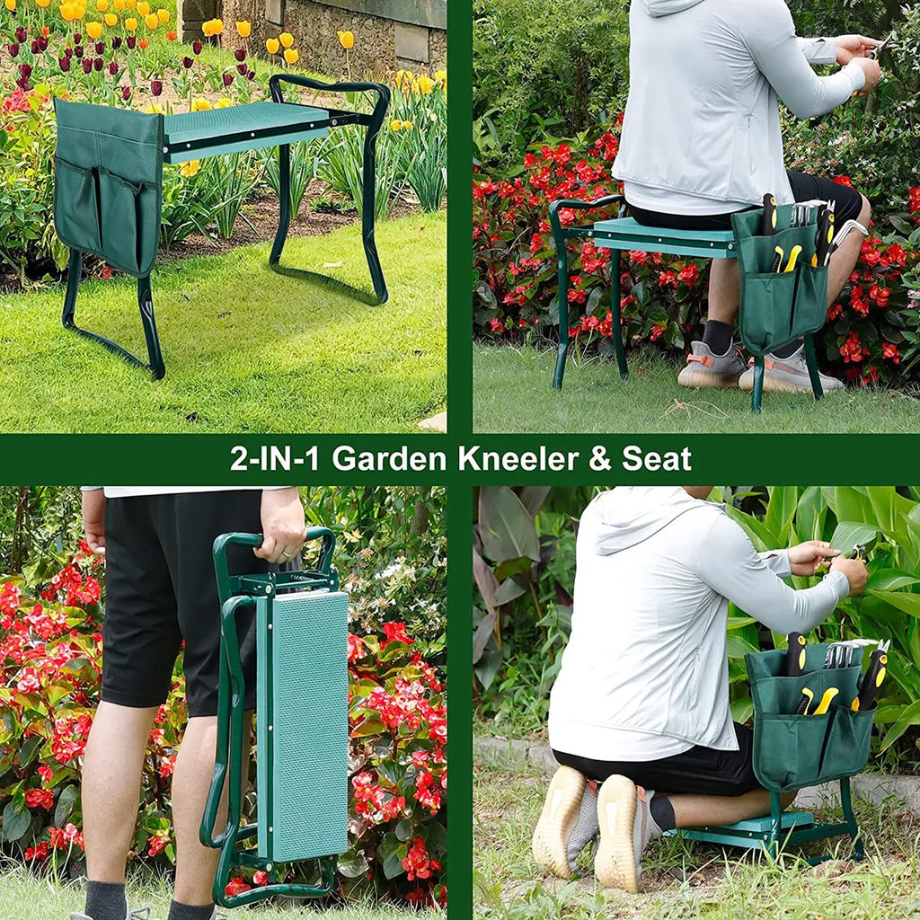 Garden Kneeler & Seat – EVA Foam Pad, Steel Frame, Tool Bags Included 🪴