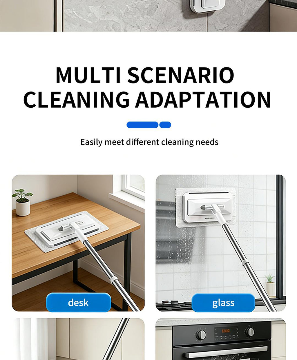 Disposable Mop, Hands-Free Floor Mop with Clamp, Dry Wet Use Dust Mop for Hardwood & Tile
