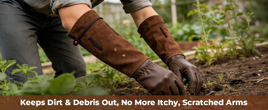 Leather Gardening Gloves – Long Cuff, Adjustable Strap, Sun & Dirt Protection
