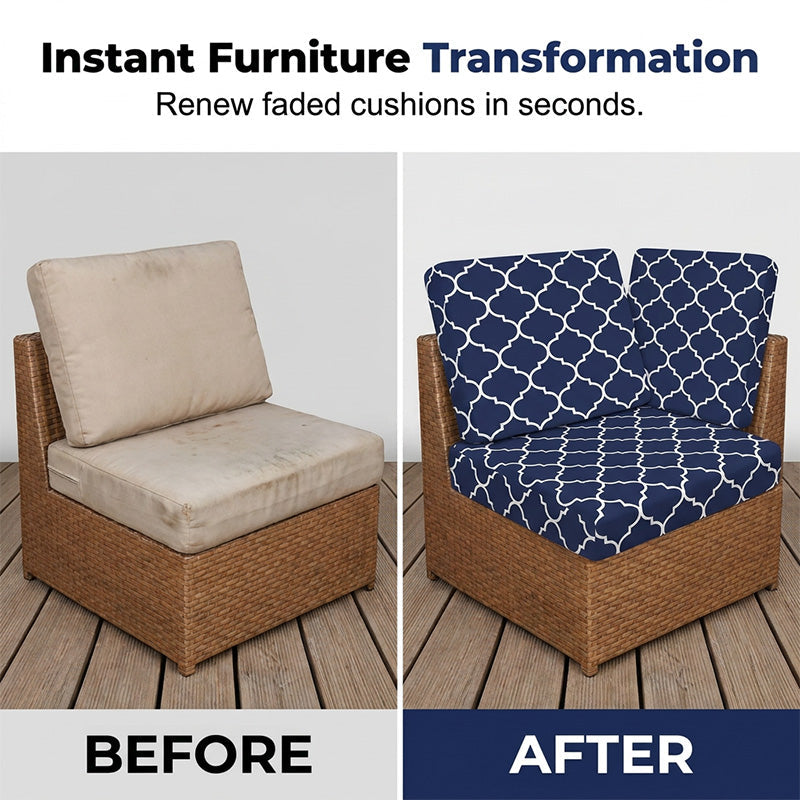 Stretch Patio Cushion Covers – Navy Trellis, Splash-Resistant 🛋️🌊