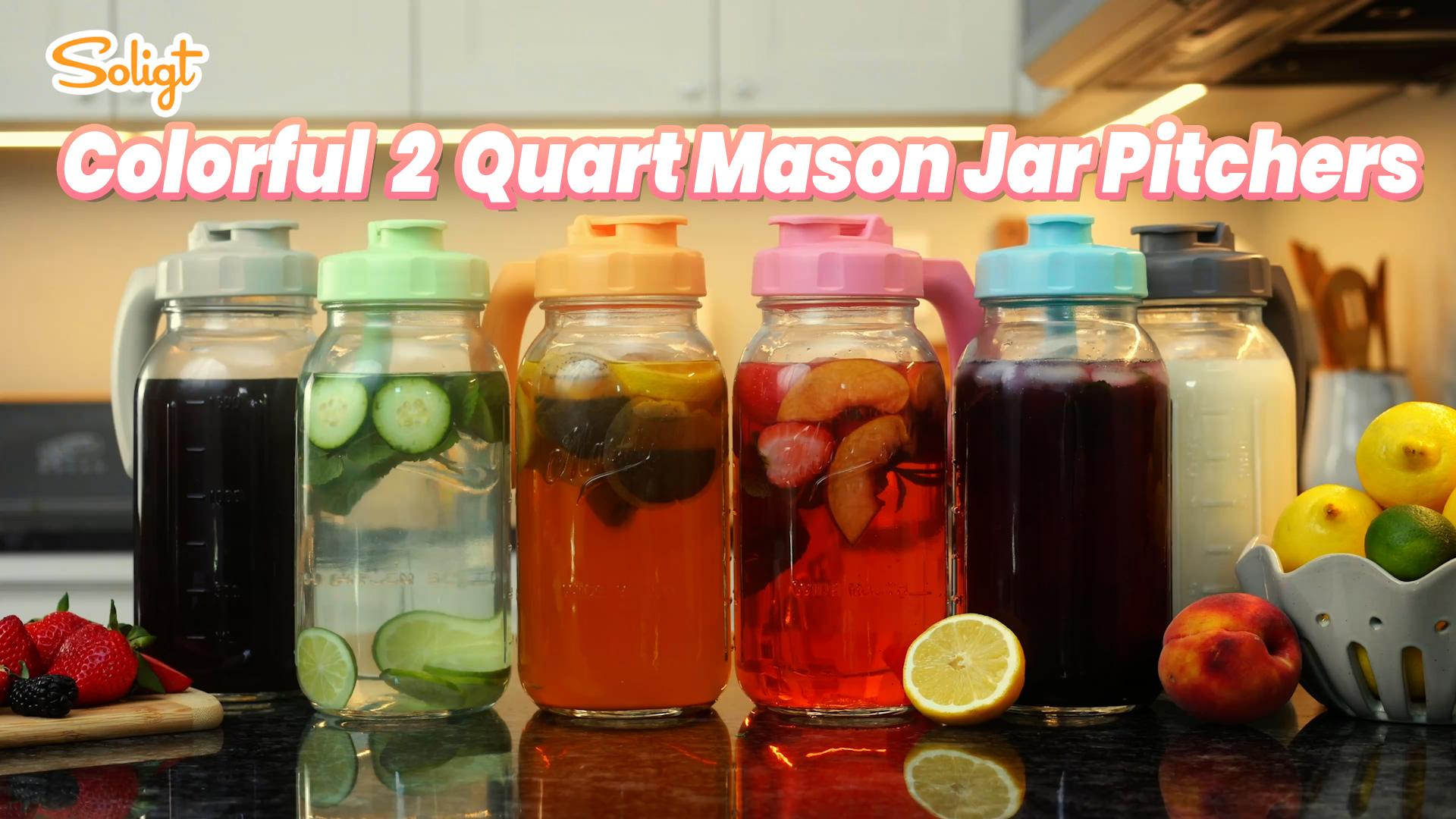 64oz Mason Jar Pitcher with Flip Spout Lid & Handle – Leak-Proof