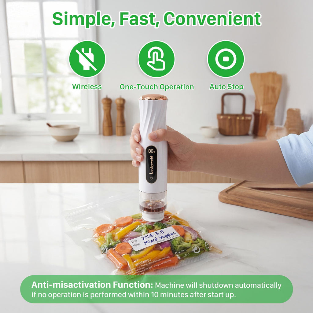 Handheld Vacuum Sealer with Visible Water Tank – 5X Food Freshness, Includes 30 Reusable Bags