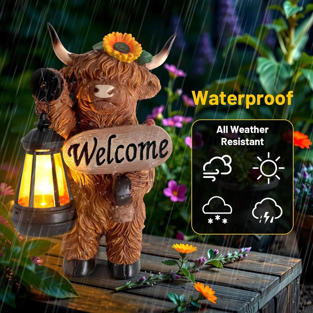 Highland Cow Garden Lantern Statue – Solar-Powered Farmhouse Welcome 🐄🏡