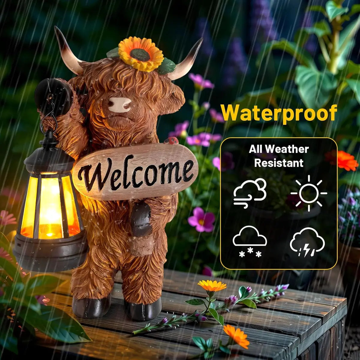Highland Cow Garden Lantern Statue – Solar-Powered Farmhouse Welcome 🐄🏡