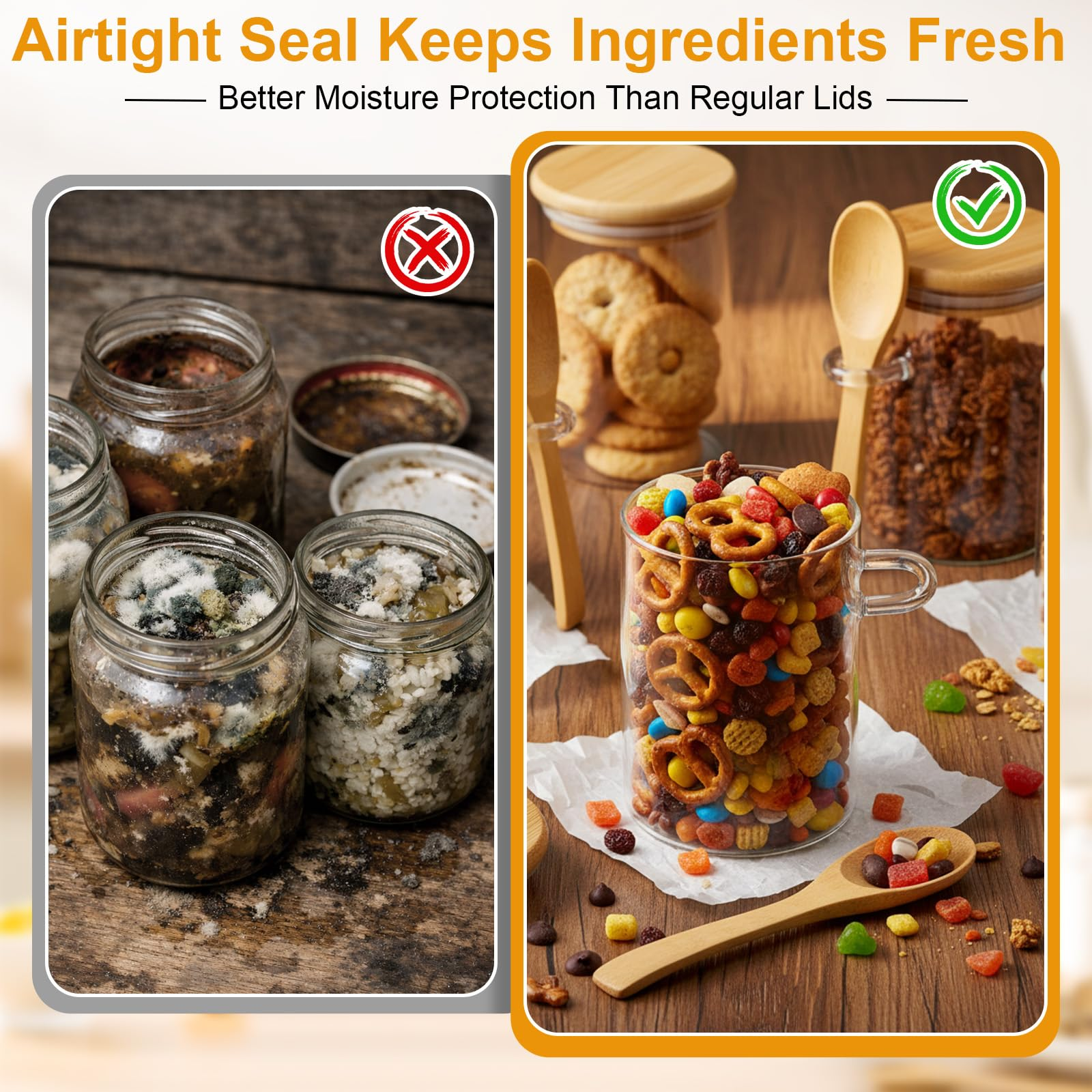 8&12 PACKS Airtight Bamboo Lid Glass Jar – Borosilicate Food Storage with Scoop 🫙🎋