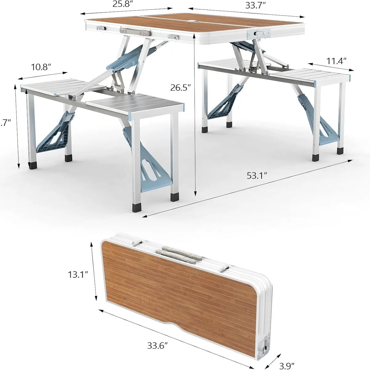 4ft Folding Camping Table Set with 4 Seats – Lightweight Portable Picnic & RV Table with Umbrella Hole, 220lb Support