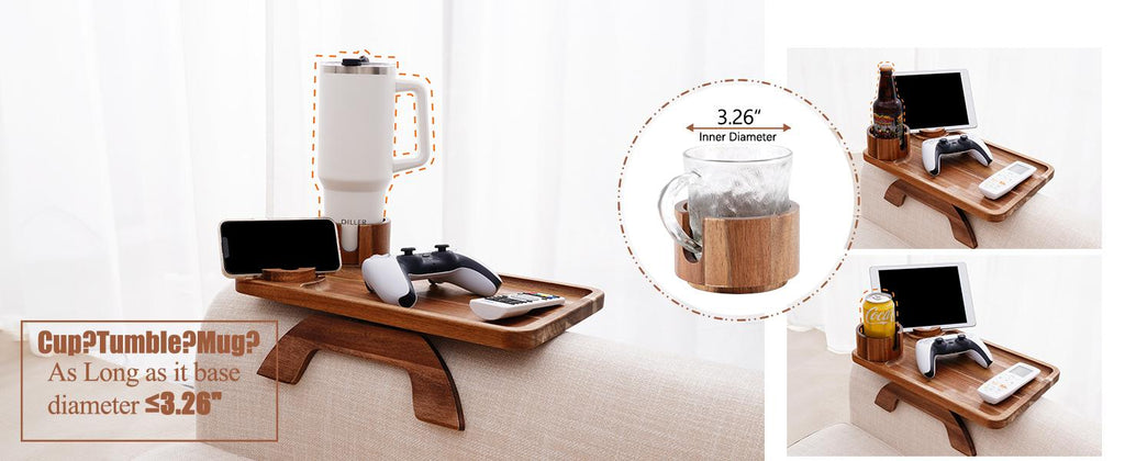 3-in-1 Acacia Wood Couch Arm Tray – Clip-On TV Tray &amp; Cup Holder 🛋️🥫