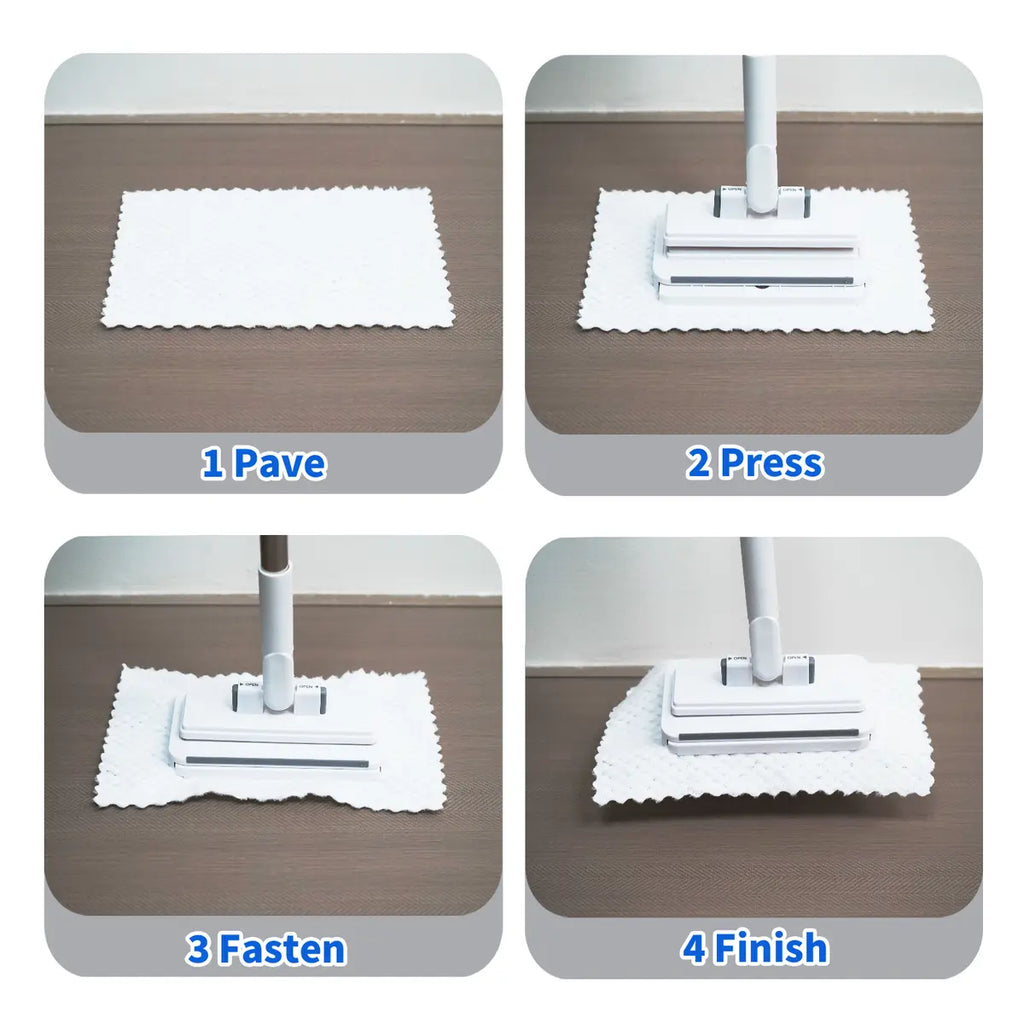 Disposable Mop, Hands-Free Floor Mop with Clamp, Dry Wet Use Dust Mop for Hardwood & Tile
